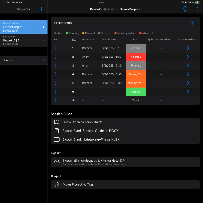 UX-Interview: Feature List