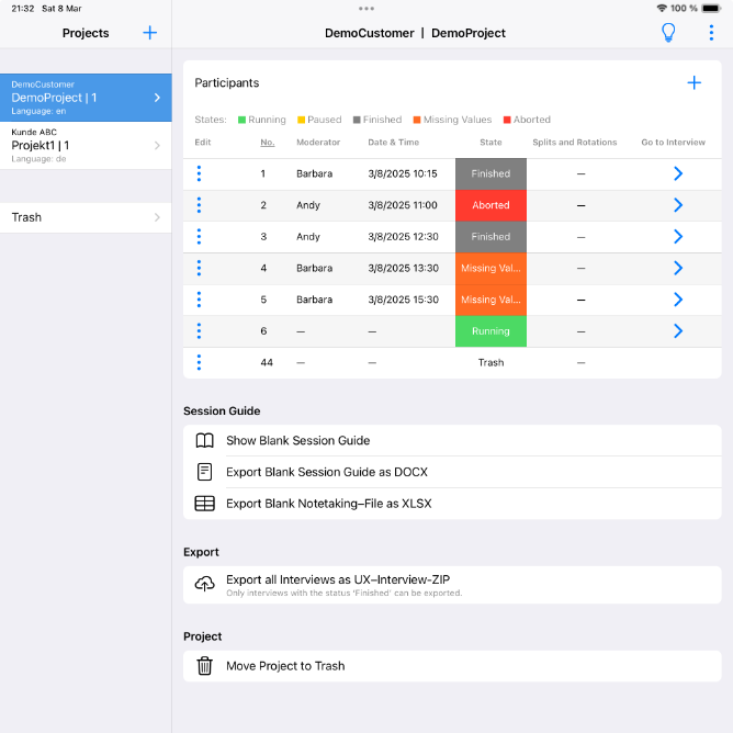 UX-Interview: Start Screen