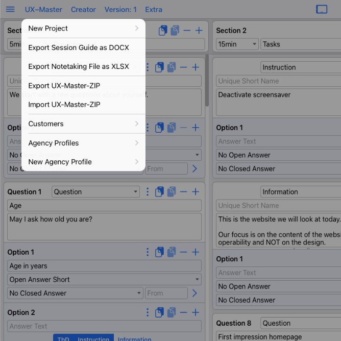 UX-Master: Export & Import